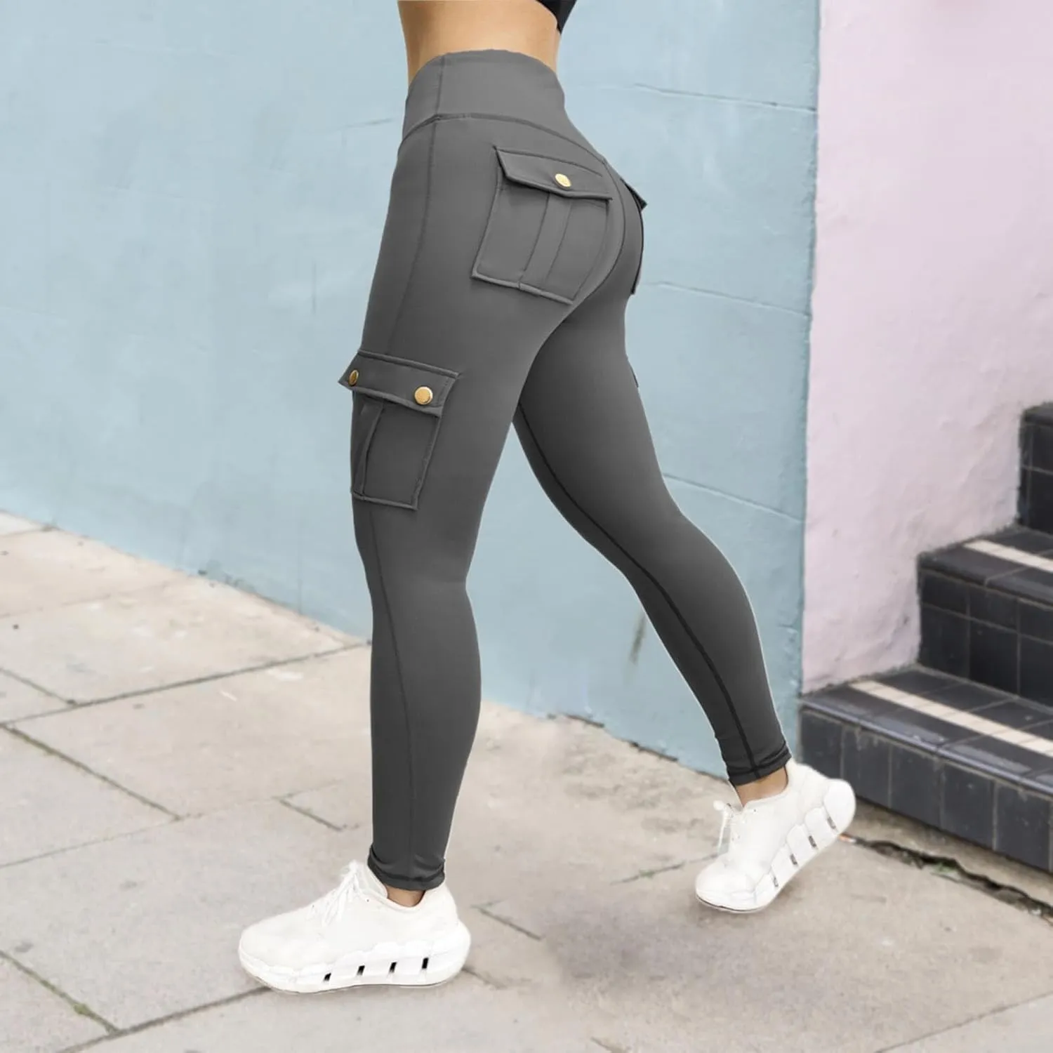 Womens Yoga Pants with Pockets High Waist Long Flare Leggings Classic Fit Jeans Multi Pockets Cargo Pants