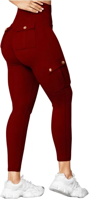 Womens Yoga Pants with Pockets High Waist Long Flare Leggings Classic Fit Jeans Multi Pockets Cargo Pants