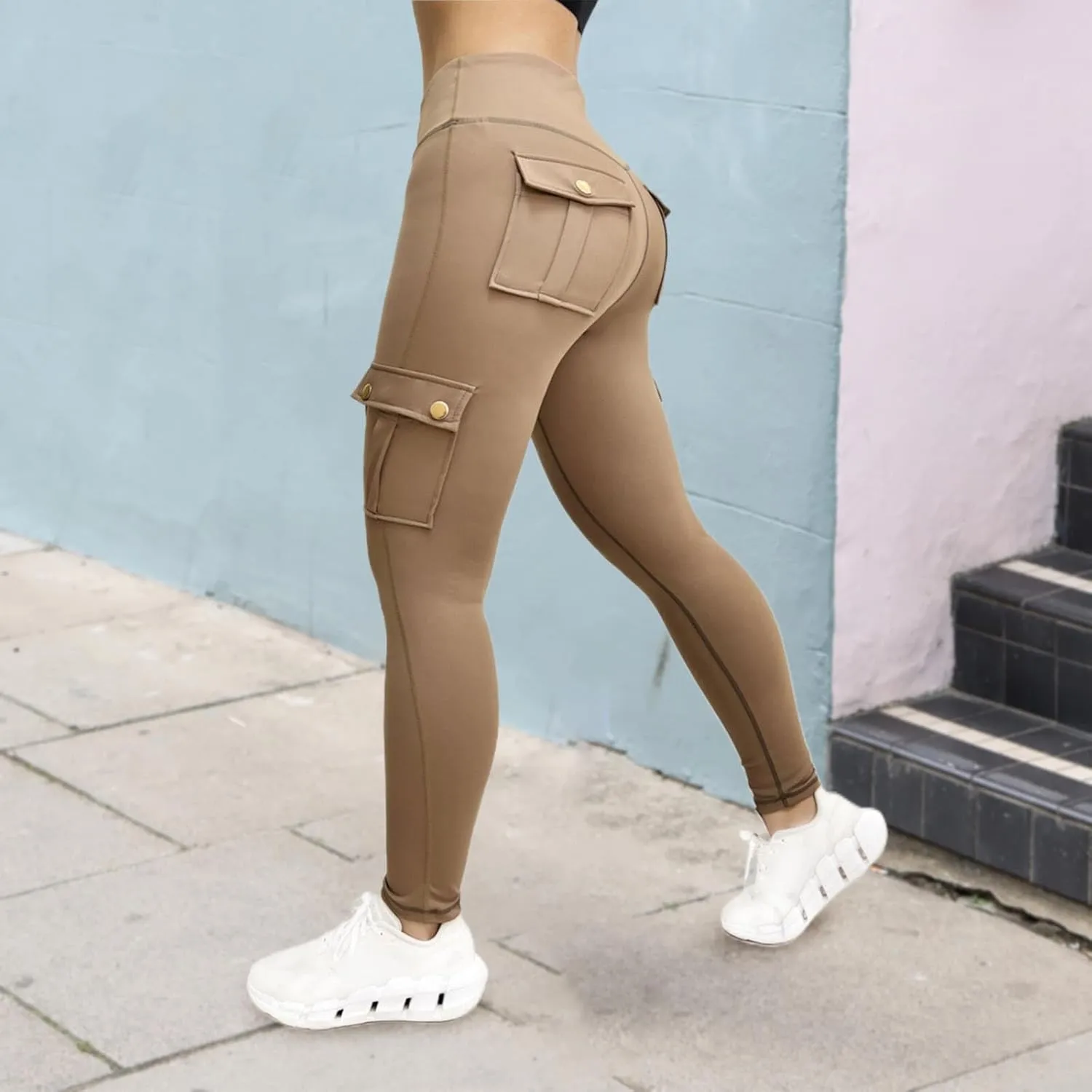 Womens Yoga Pants with Pockets High Waist Long Flare Leggings Classic Fit Jeans Multi Pockets Cargo Pants