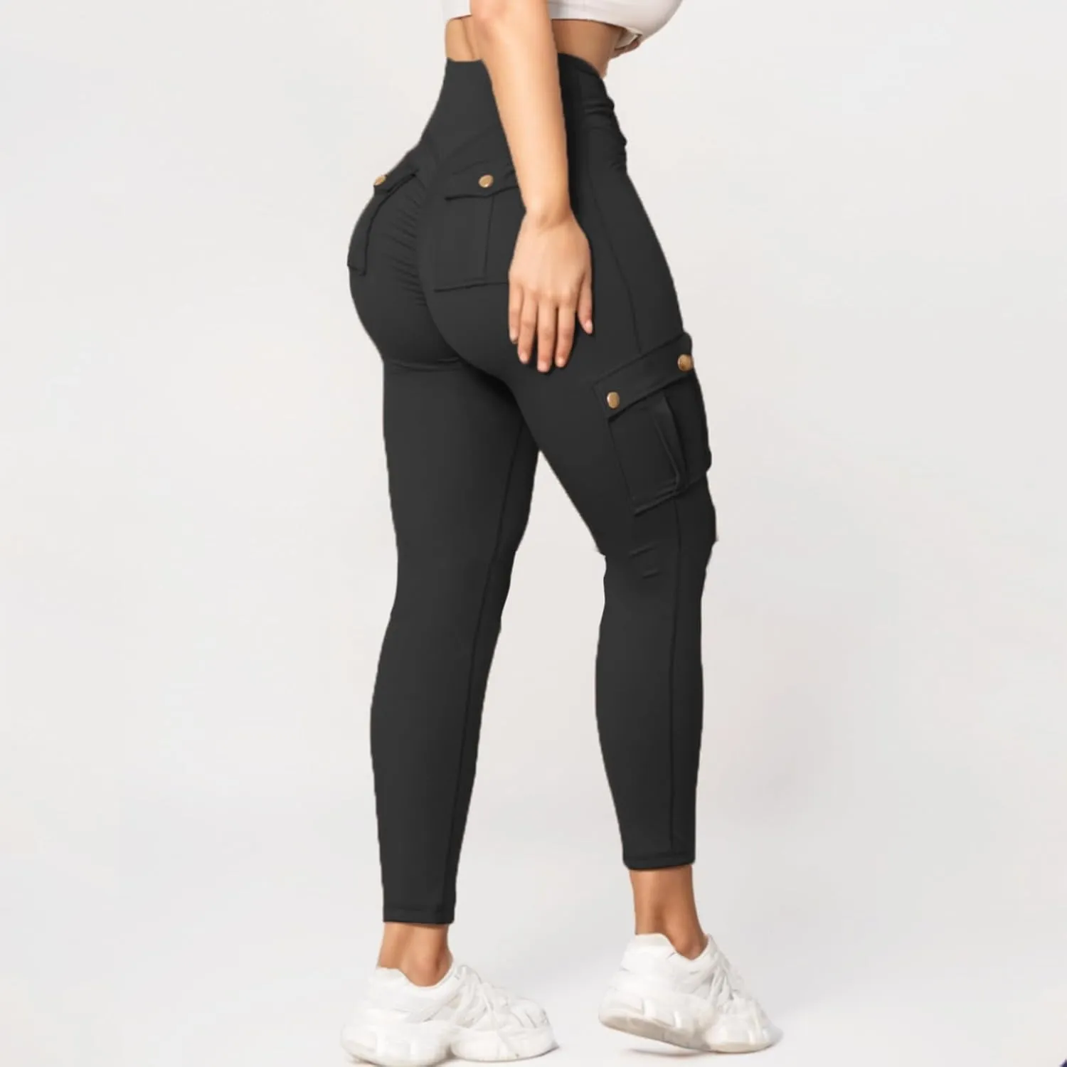 Womens Yoga Pants with Pockets High Waist Long Flare Leggings Classic Fit Jeans Multi Pockets Cargo Pants