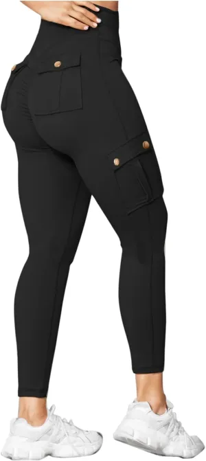 Womens Yoga Pants with Pockets High Waist Long Flare Leggings Classic Fit Jeans Multi Pockets Cargo Pants