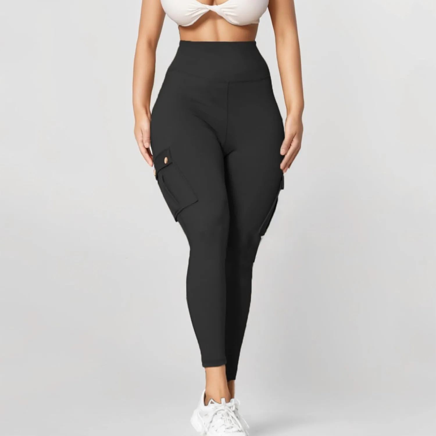 Womens Yoga Pants with Pockets High Waist Long Flare Leggings Classic Fit Jeans Multi Pockets Cargo Pants