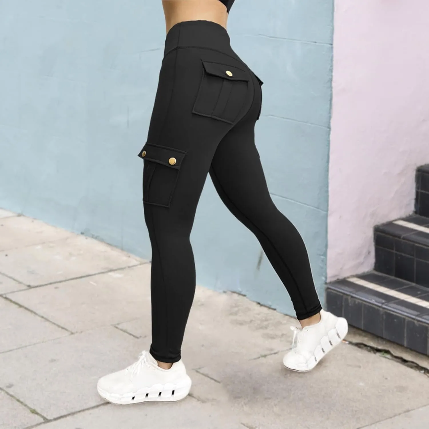 Womens Yoga Pants with Pockets High Waist Long Flare Leggings Classic Fit Jeans Multi Pockets Cargo Pants