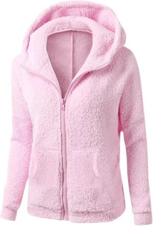 Womens Zip Up Fleece Lightweight Jacket Fall Winter Coats Plus Size Sherpa Thermal Cute Hoodie Jackets with Pockets