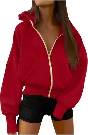 Women's Zip Up Hoodie 2024 Fall Fashion Oversized Sweatshirt Casual Long Sleeve Loose Athletic Jacket with Pockets