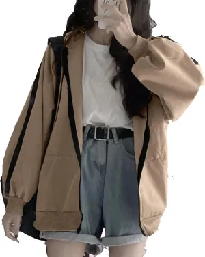 Womens Zip Up Hoodie Oversized Plus Size Cute Grunge Aesthetic Y2K Hoodie for Teen Girls Vintage Baggy Sweatshirt