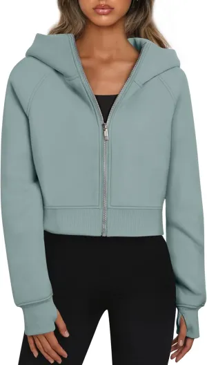 Womens Zip Up Hoodies Jackets Cropped Sweatshirts Fleece Fall Outfits Casual Comfy Y2k Tops Winter Clothes 2024
