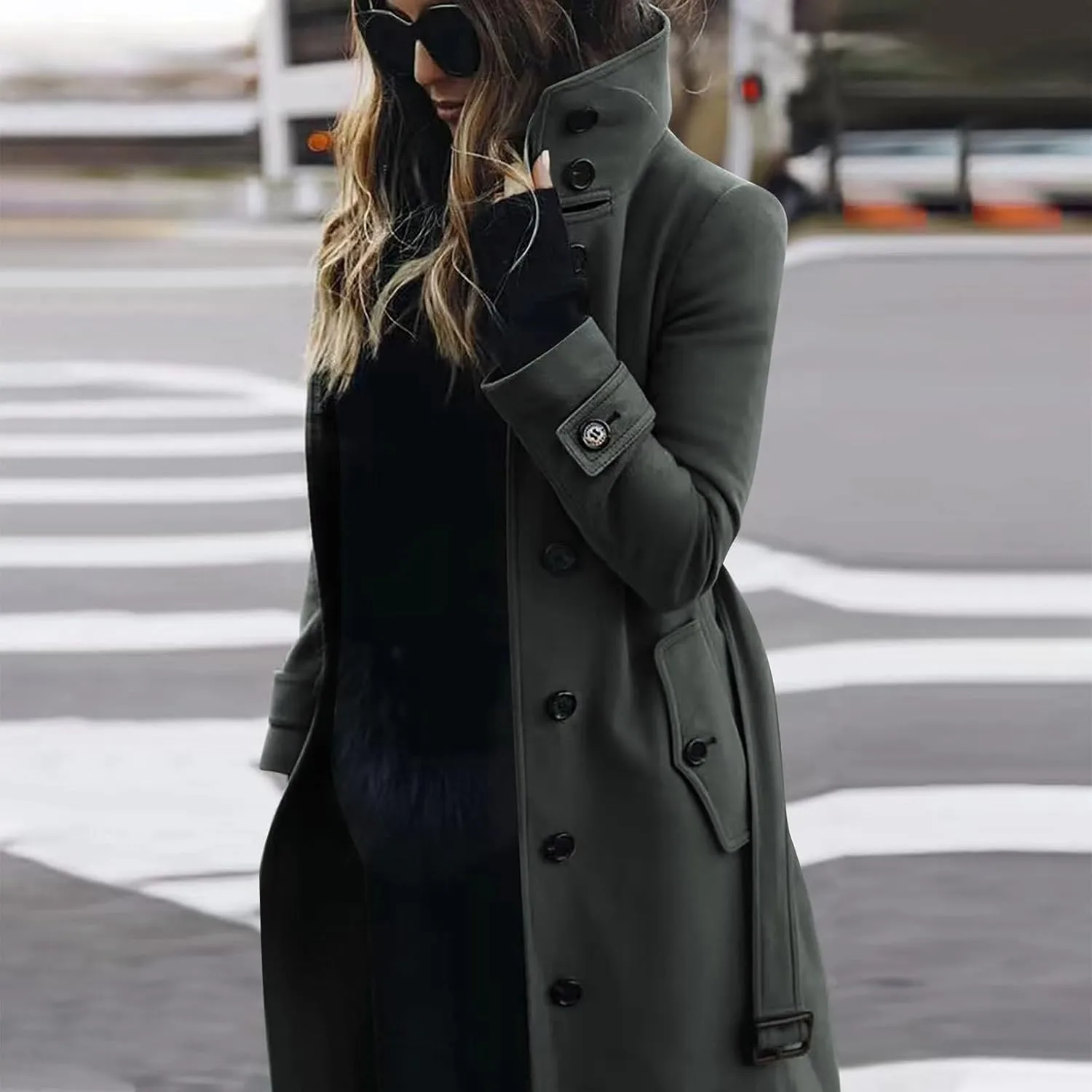 Wool Jacket Women Winter Wool Blend Camel Mid Coat Notch Single-Breasted Lapel Jacket Outwear Stand Collar Pea Coats