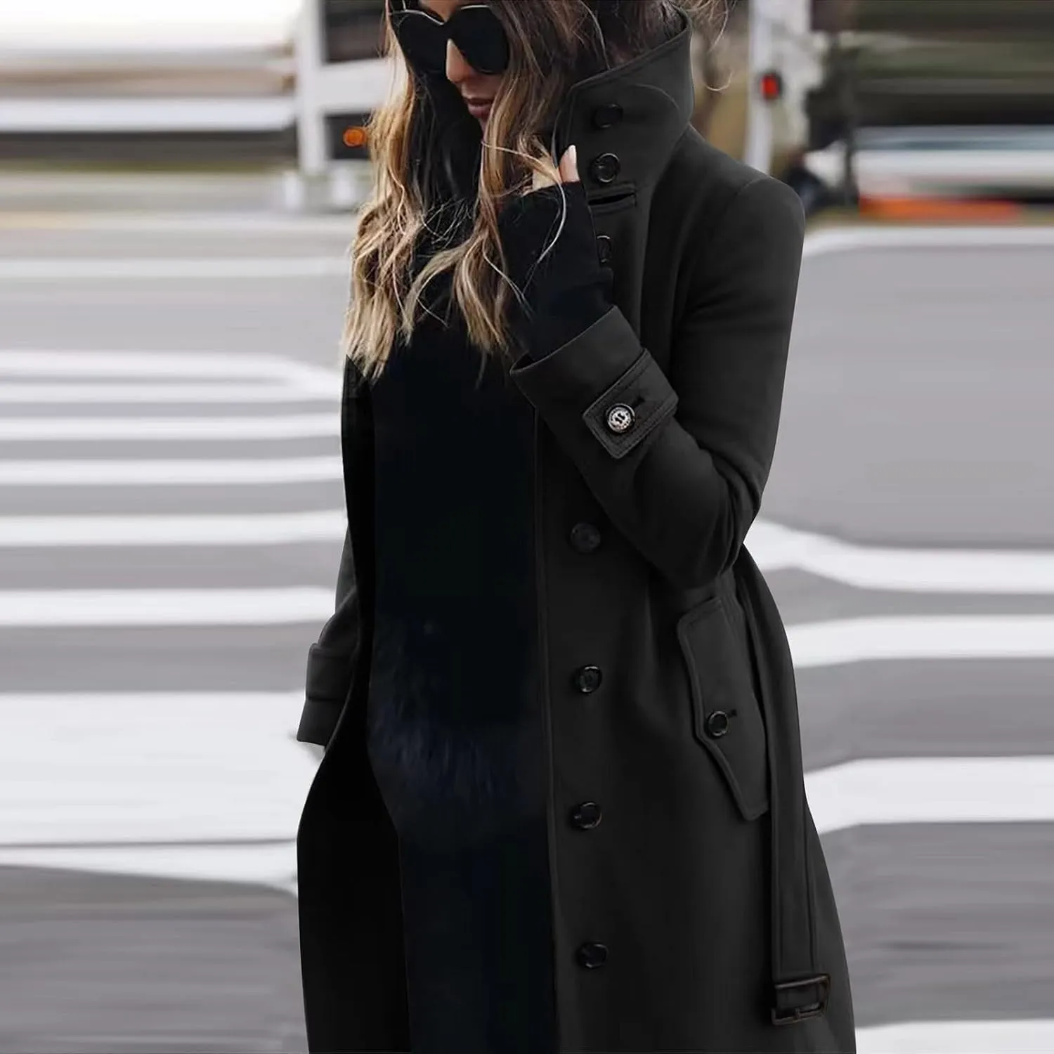 Wool Jacket Women Winter Wool Blend Camel Mid Coat Notch Single-Breasted Lapel Jacket Outwear Stand Collar Pea Coats