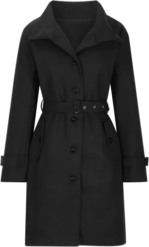 Wool Jacket Women Winter Wool Blend Camel Mid Coat Notch Single-Breasted Lapel Jacket Outwear Stand Collar Pea Coats