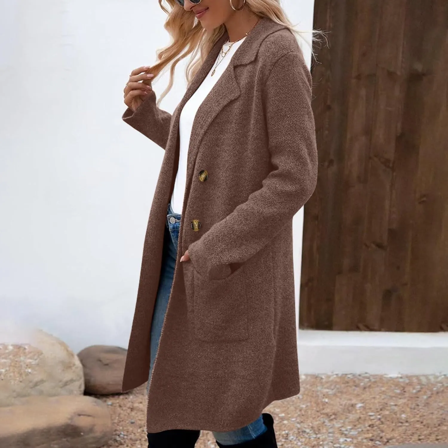 Wool Trench Coat for Women 2025 Oversized Notched Collar Wool Blend Single Breast Midi Long Trench Coat Fall Peacoat