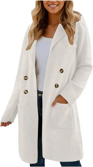 Wool Trench Coat for Women 2025 Oversized Notched Collar Wool Blend Single Breast Midi Long Trench Coat Fall Peacoat