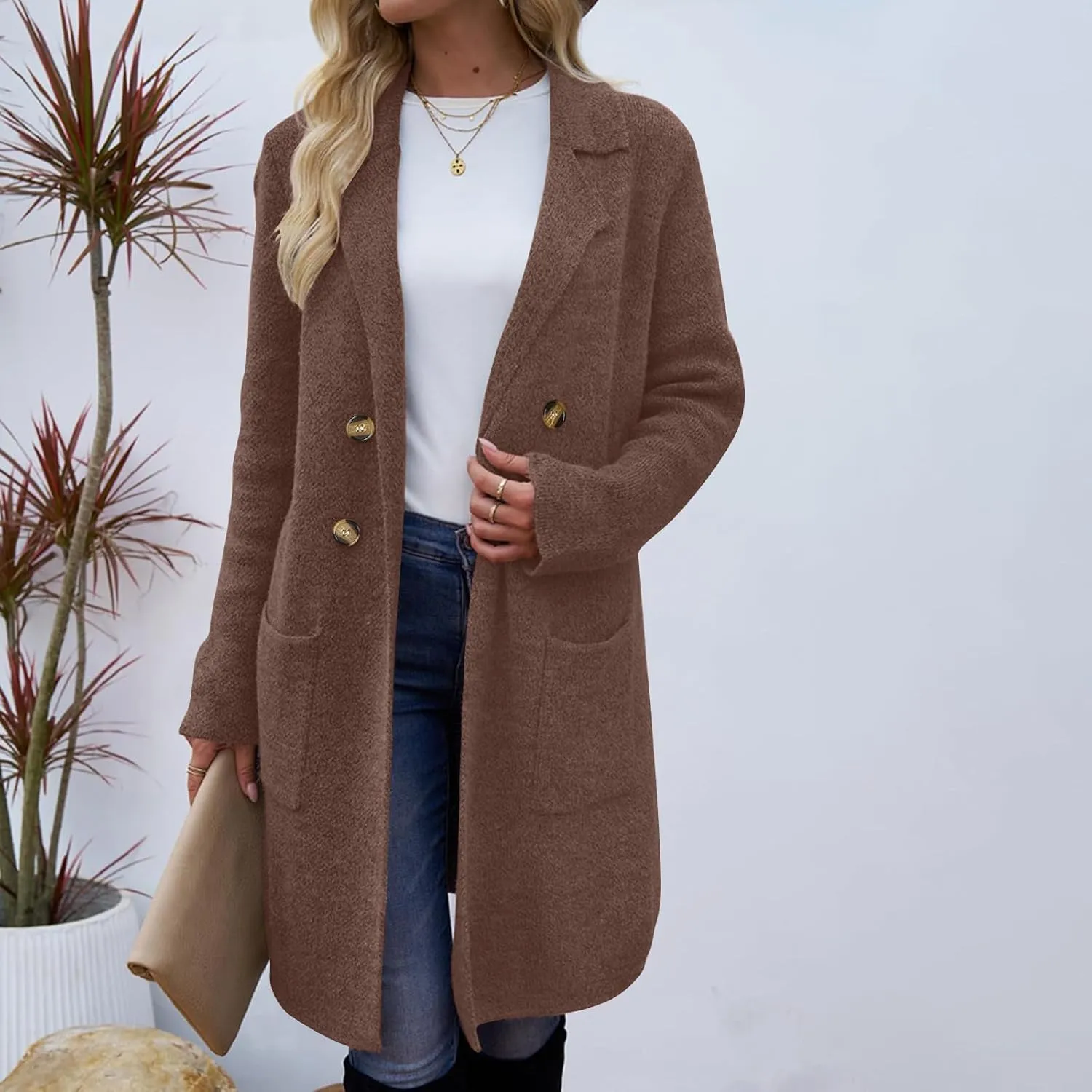 Wool Trench Coat for Women 2025 Oversized Notched Collar Wool Blend Single Breast Midi Long Trench Coat Fall Peacoat