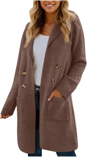 Wool Trench Coat for Women 2025 Oversized Notched Collar Wool Blend Single Breast Midi Long Trench Coat Fall Peacoat