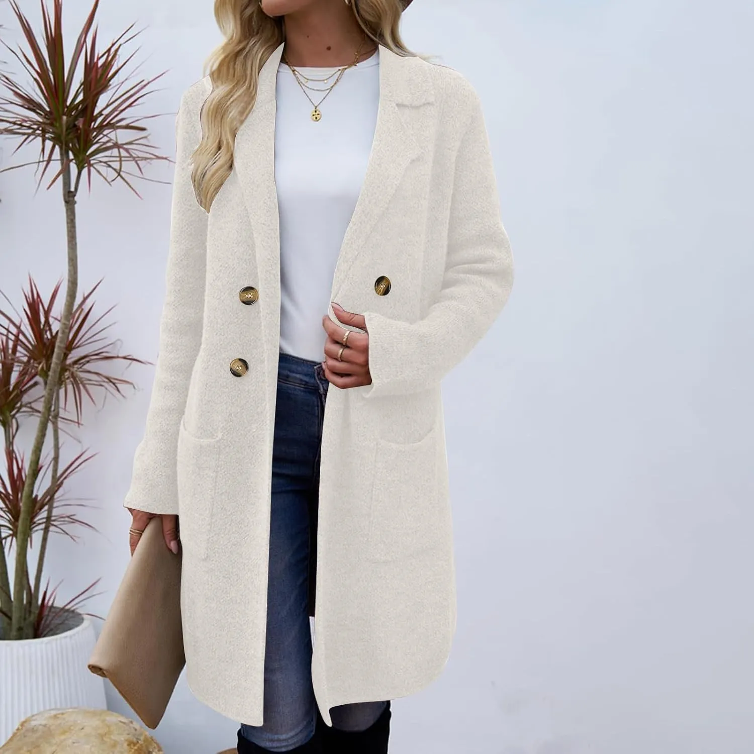 Wool Trench Coat for Women 2025 Oversized Notched Collar Wool Blend Single Breast Midi Long Trench Coat Fall Peacoat