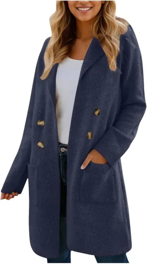 Wool Trench Coat for Women 2025 Oversized Notched Collar Wool Blend Single Breast Midi Long Trench Coat Fall Peacoat