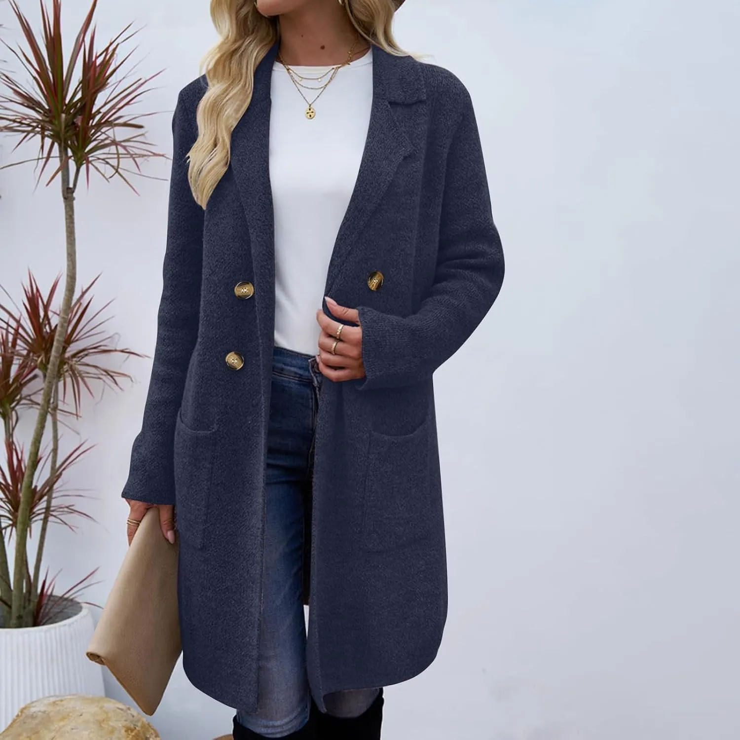 Wool Trench Coat for Women 2025 Oversized Notched Collar Wool Blend Single Breast Midi Long Trench Coat Fall Peacoat