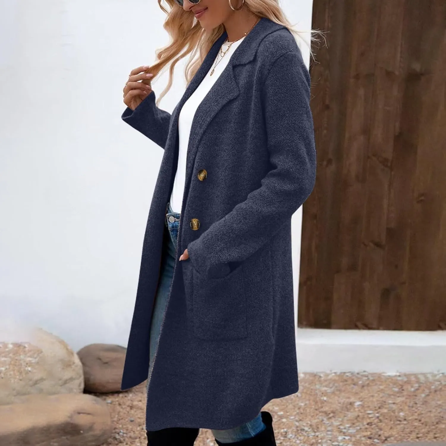 Wool Trench Coat for Women 2025 Oversized Notched Collar Wool Blend Single Breast Midi Long Trench Coat Fall Peacoat