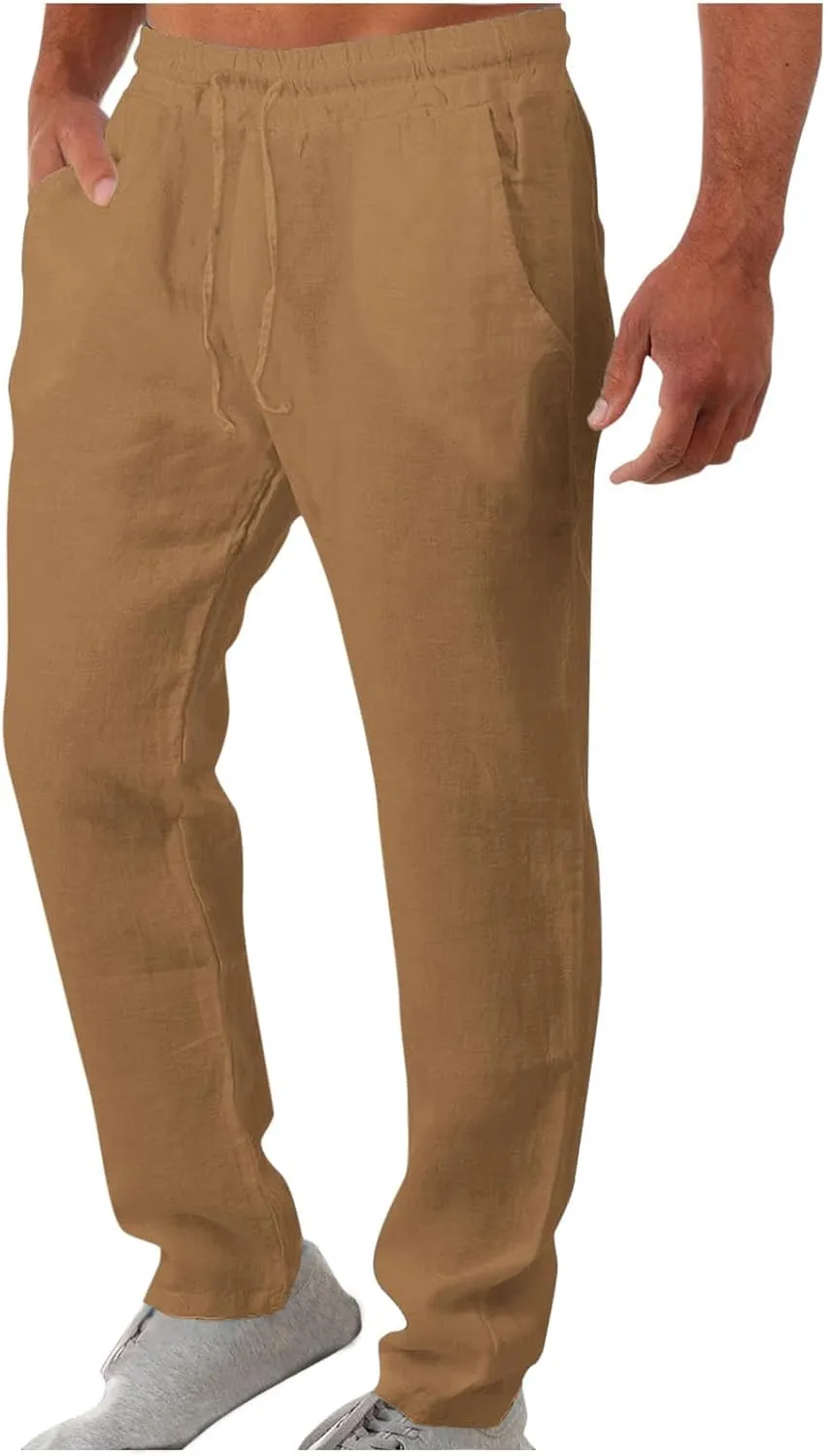Work Pants for Men Relaxed Fit Athletic Casual Pants Open Bottom Comfy Elastic Waist Drawstring Pants with Pockets