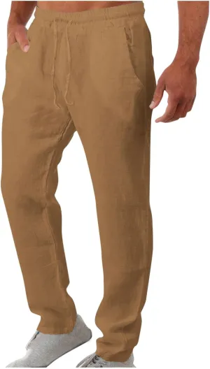 Work Pants for Men Relaxed Fit Athletic Casual Pants Open Bottom Comfy Elastic Waist Drawstring Pants with Pockets