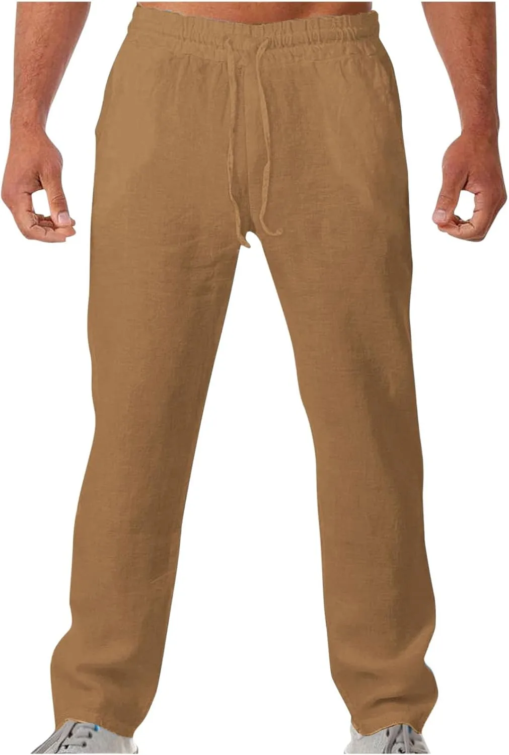 Work Pants for Men Relaxed Fit Athletic Casual Pants Open Bottom Comfy Elastic Waist Drawstring Pants with Pockets