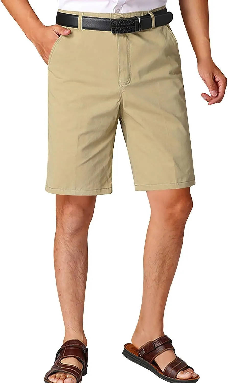 Xiaojmake Men's Golf Dress Shorts Comfy Cotton Twill Shorts Stretch Lightweight Flat Front Casual Work Shorts with Pockets