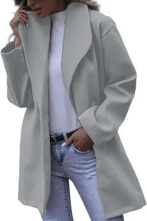 XUETON Womens Elegant Notched Collar Open Front Wool Blend Trench Coat Oversized Warm Winter Long Jackets Overcoat Outwear