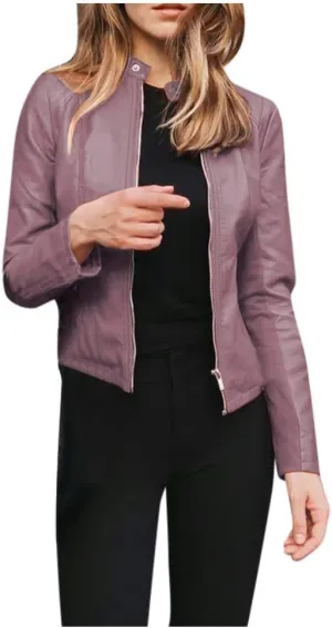 XUETON Womens Quilted Lined Faux Leather Jackets Zip Up Motorcycle Short PU Moto Biker Outwear Fitted Slim Coat Outwear(Purple,XX-Large)