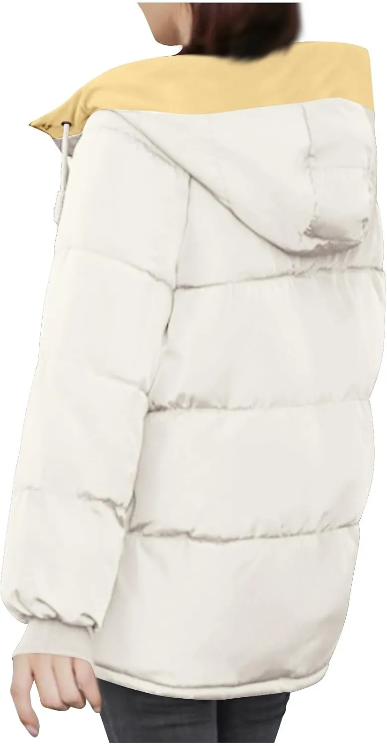 XUNRYAN Puffer Jackets Women Winter Warm Down Coat Hooded Zip Up Jacket Casual Thick Overcoat Anorak Parka Loose Outerwear