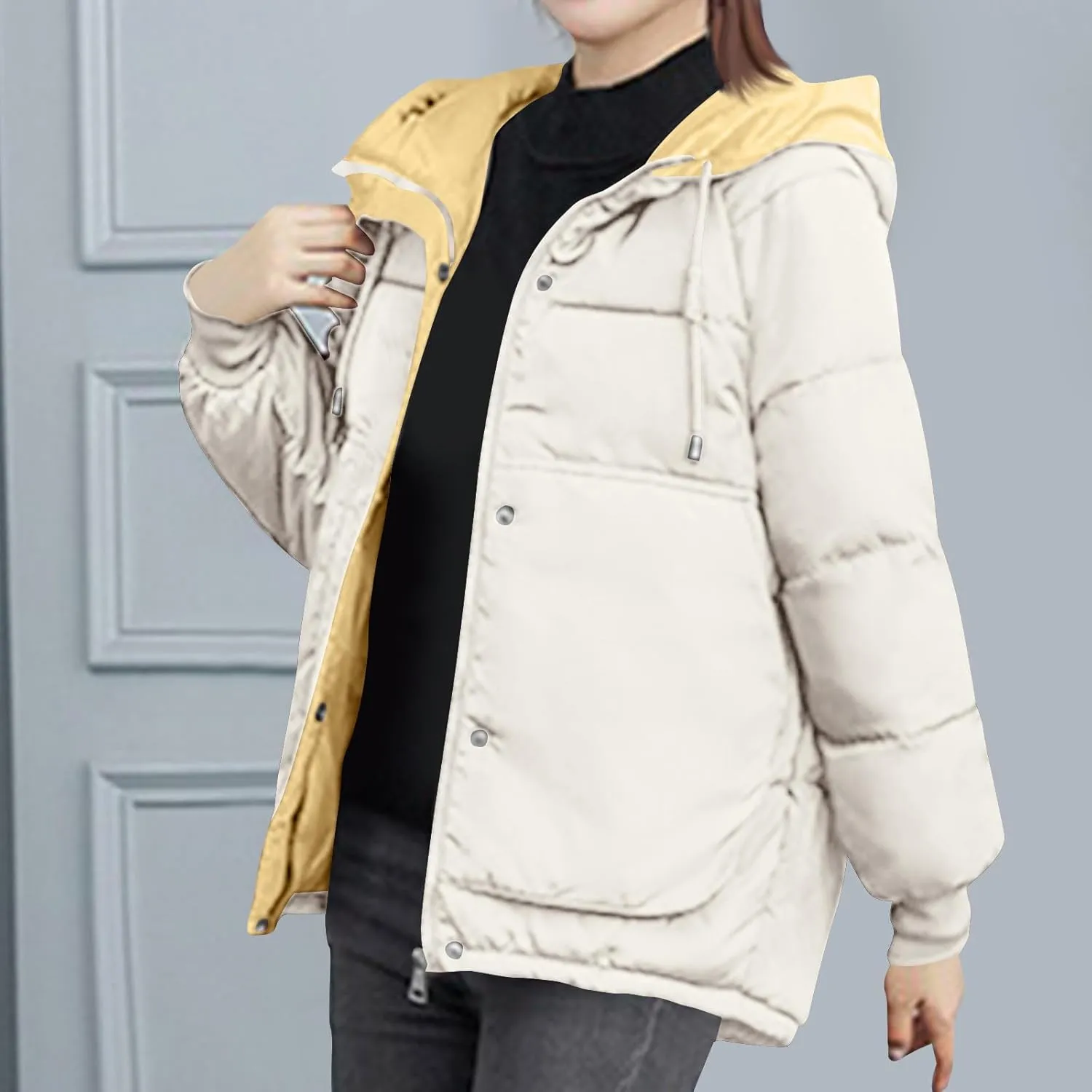 XUNRYAN Puffer Jackets Women Winter Warm Down Coat Hooded Zip Up Jacket Casual Thick Overcoat Anorak Parka Loose Outerwear