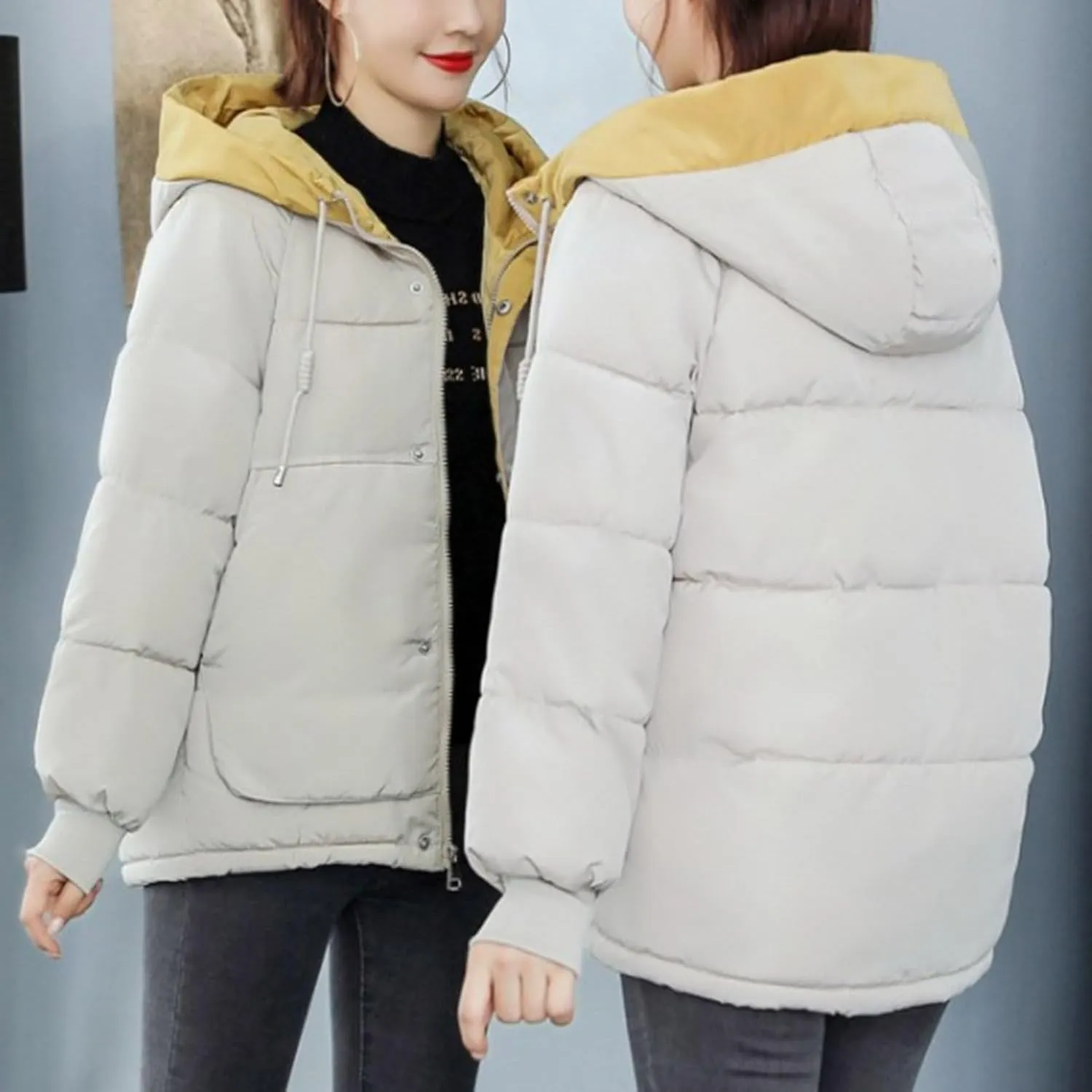 XUNRYAN Puffer Jackets Women Winter Warm Down Coat Hooded Zip Up Jacket Casual Thick Overcoat Anorak Parka Loose Outerwear