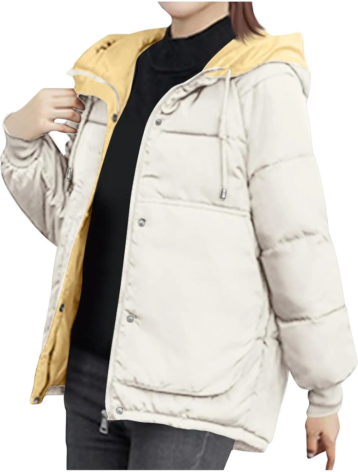 XUNRYAN Puffer Jackets Women Winter Warm Down Coat Hooded Zip Up Jacket Casual Thick Overcoat Anorak Parka Loose Outerwear