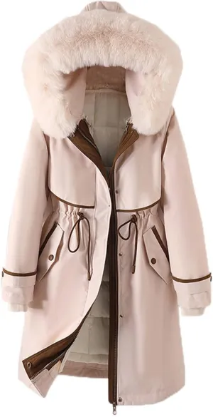 XUNRYAN Winter Warm Down Coat Women Hooded Faux-Fur Thicken Long Puffer Jackets Cargo Overcoat Anorak Parka Outerwear