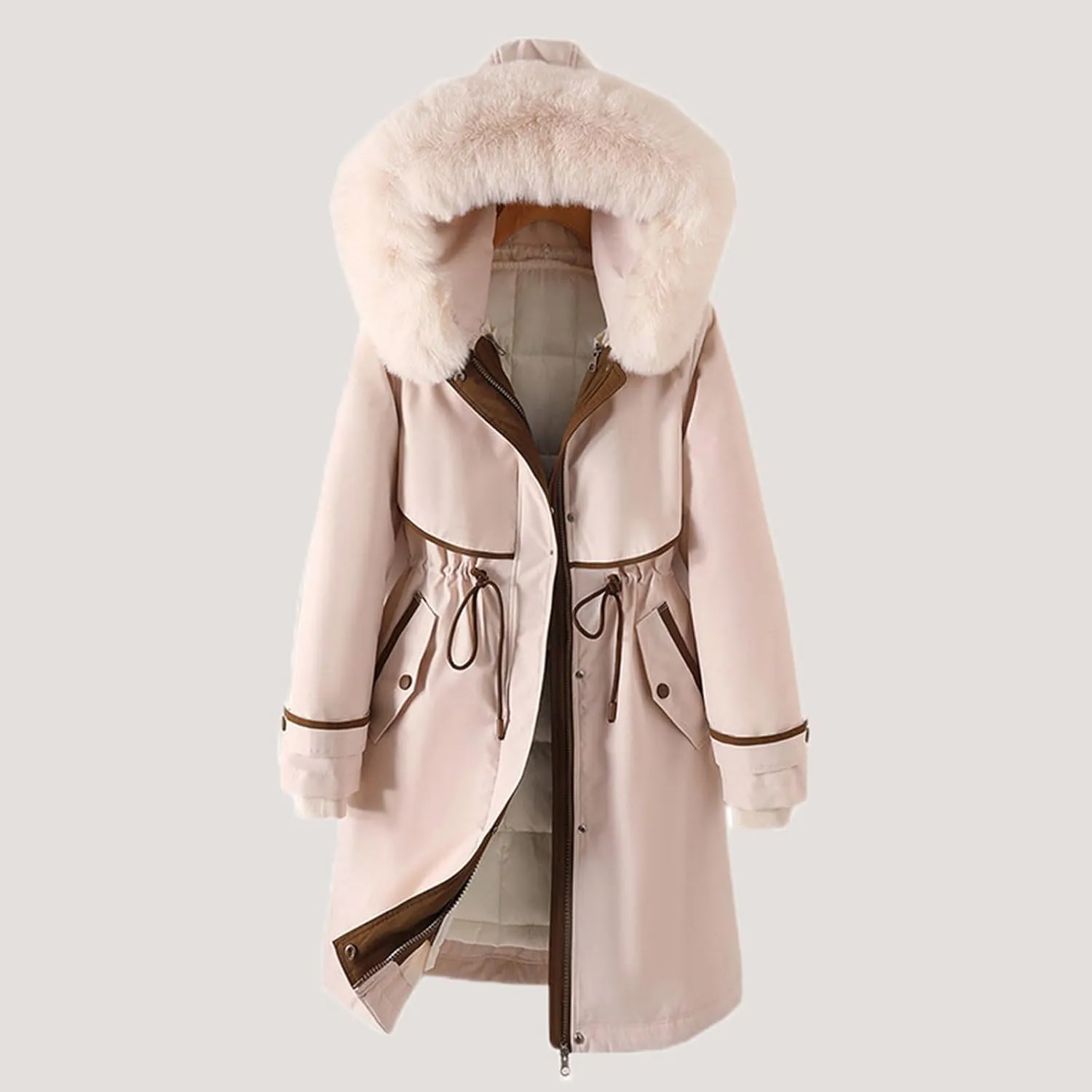 XUNRYAN Winter Warm Down Coat Women Hooded Faux-Fur Thicken Long Puffer Jackets Cargo Overcoat Anorak Parka Outerwear