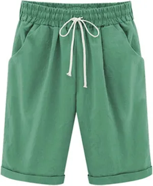 XUNRYAN Women's Bermuda Shorts Linen Cotton Long Shorts Shorts Athletic Yoga Workout Lounge Shorts Pockets Cargo Pants