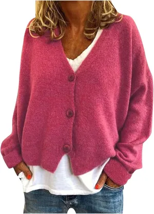 XUNRYAN Womens Casual Cardigan V-Neck Button Down Sweaters Wool-Blend Long Sleeve Pullover Jacket Winter Fall Fashion Clothes