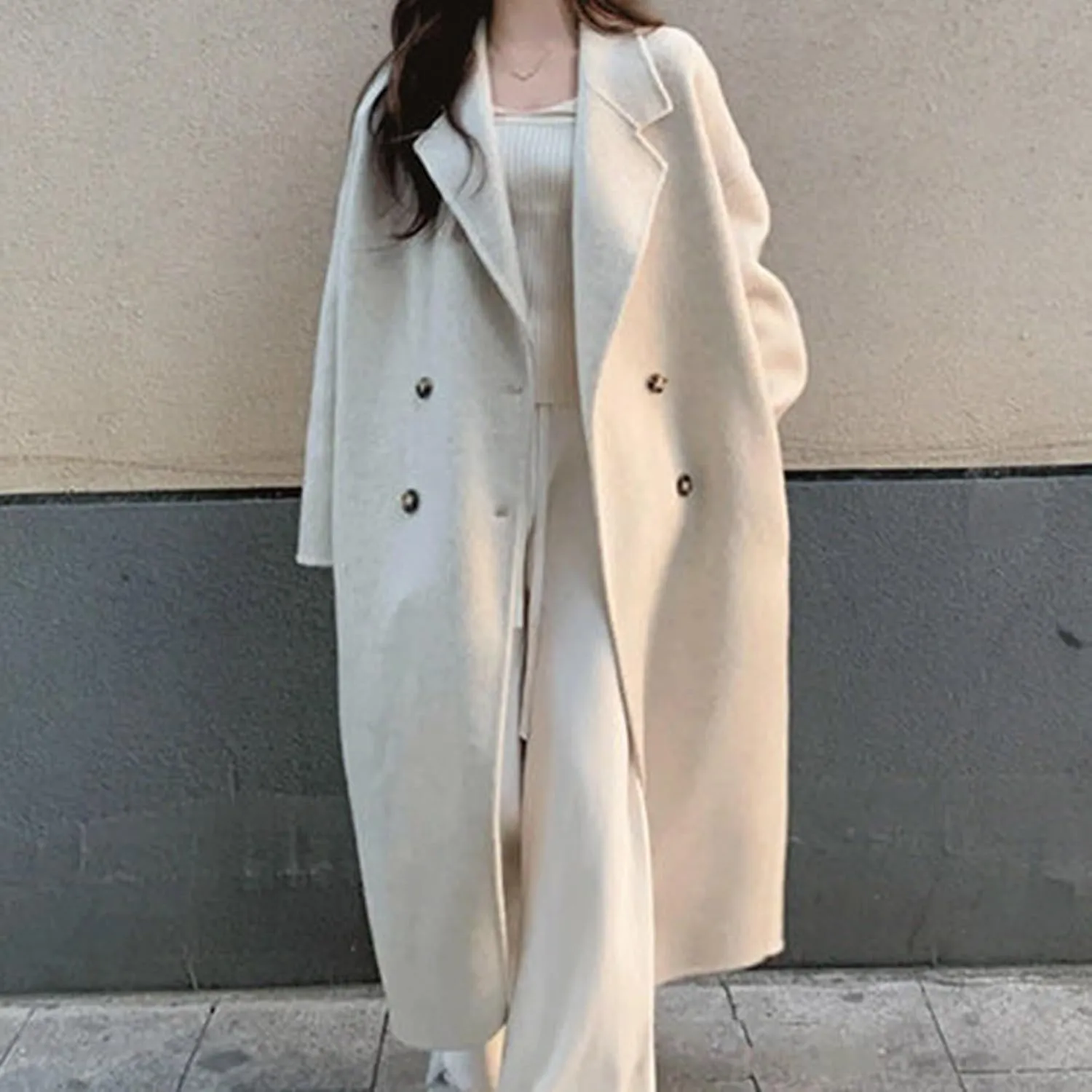 XUNRYAN Womens Classic Trench Coat Long Wool-Blend Blazer Jackets Trendy Cardigan Casual Button Double-Breasted Peacoat