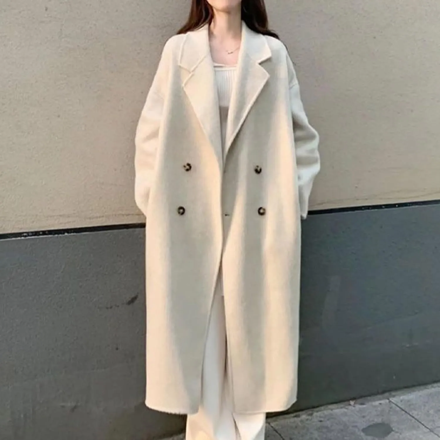 XUNRYAN Womens Classic Trench Coat Long Wool-Blend Blazer Jackets Trendy Cardigan Casual Button Double-Breasted Peacoat