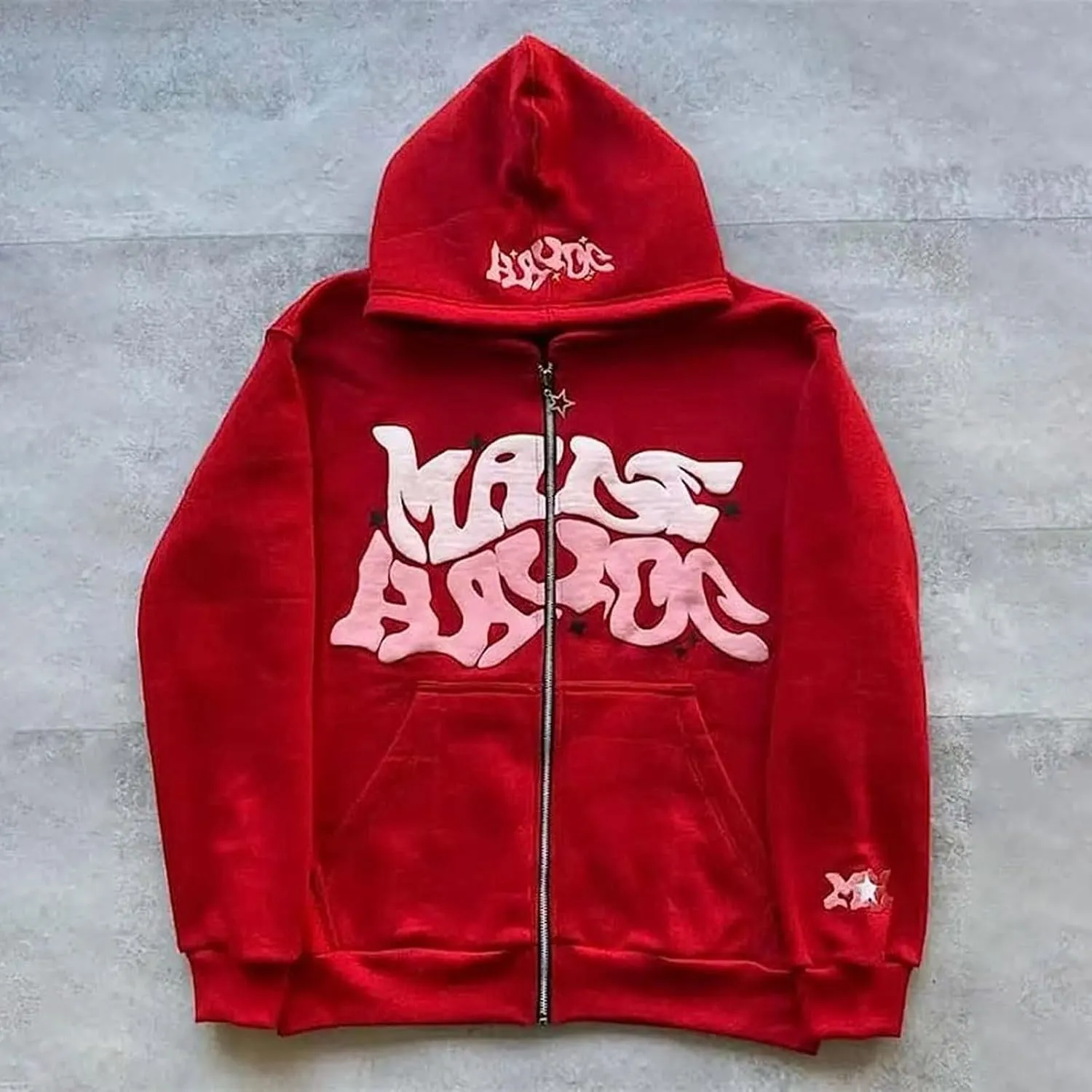 Y2k Hoodie Puff Print Hoodie Graphic Zip Up Hoodies Hip Hop Streetwear Aesthetic Sweatshirts Oversized Vintage Outfit