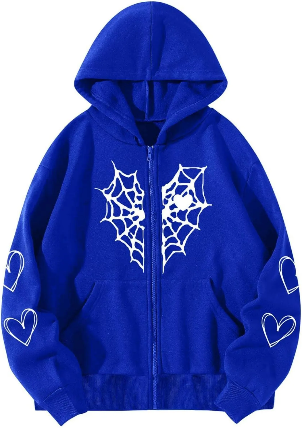 Y2K Hoodies for Women Pullover Print Graphic Pockets Hooded Jacket 90s Long Sleeve Sweatshirt Fall Drop Shoulder with Hood