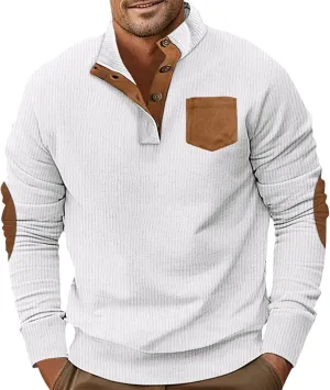 Zip Up Hoodie Men, Funny Men'S Costume Mens Wool Sweater Standing Collar Corduroy Sweatshirt Long Sleeve Outdoor Buttons Hoodie Flannel Jacket For Men Men Puffer Jacket(White,Medium)