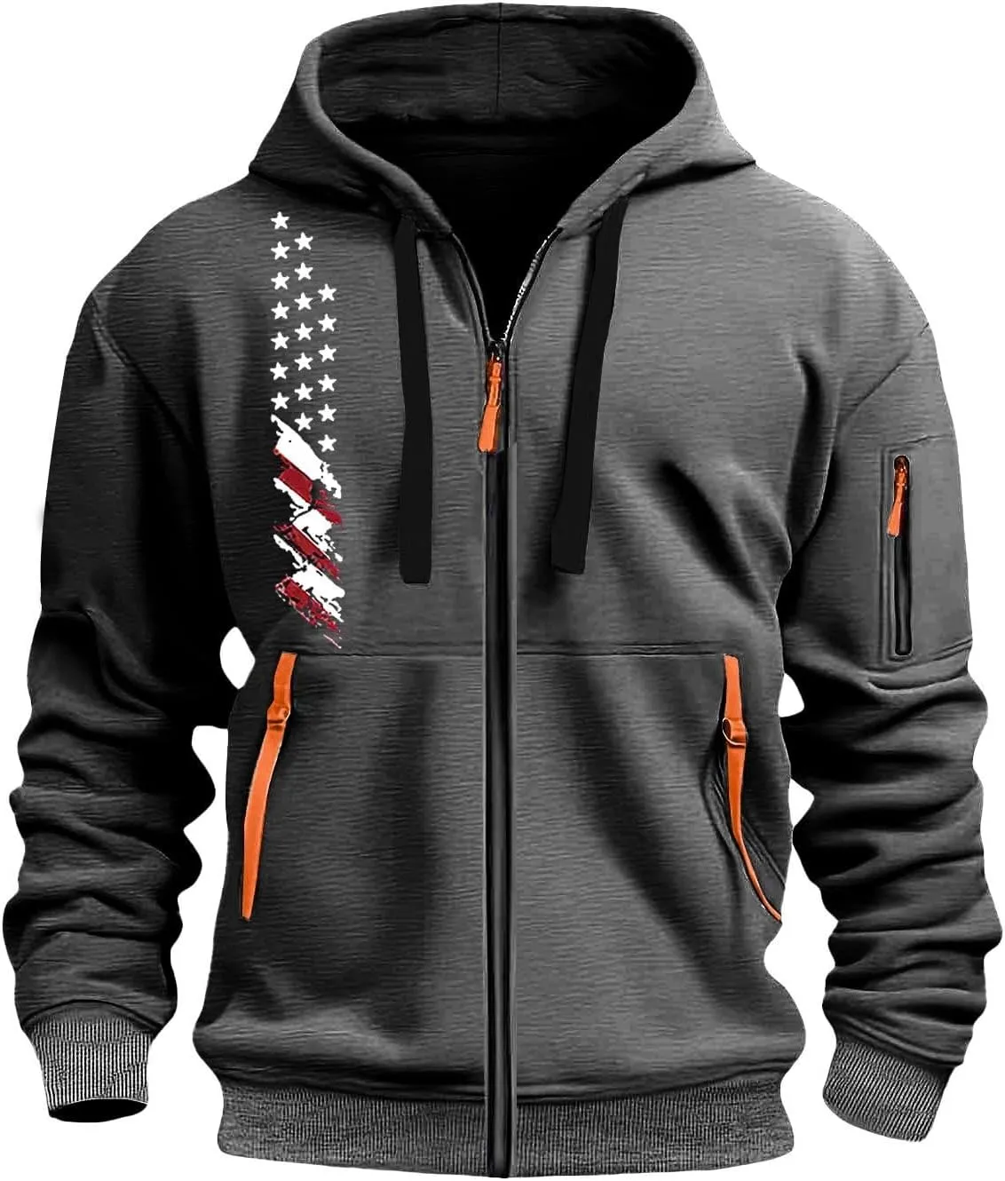 Zip Up Hoodie Men Lightweight Graphic Tactical Hoodies Multi-Pockets Workout Sweatshirts Outdoors Military Hoodie