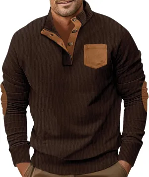 Zip Up Hoodies For Men, Mens Workout Clothes Big And Tall Sweaters For Men Standing Collar Corduroy Sweatshirt Long Sleeve Outdoor Buttons Hoodie Mens Heated Jacket Mens Zip Up Jacket(Brown,Large)