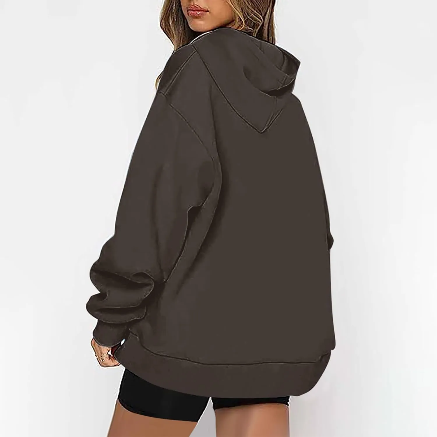 Zip Up Hoodies For Women Casual Fall Fashion Outfits Fleece Oversized Long Sleeve Quarter Zip Hooded y2k Sweatshirt