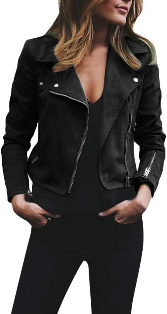 Zip Up Jacket for Women Long Sleeve Notched Lapel Plus Size Motorcycle Coats Fall Winter Y2K Cool Jacket S-5XL