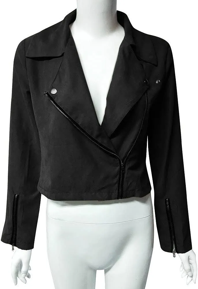 Zip Up Jacket for Women Long Sleeve Notched Lapel Plus Size Motorcycle Coats Fall Winter Y2K Cool Jacket S-5XL