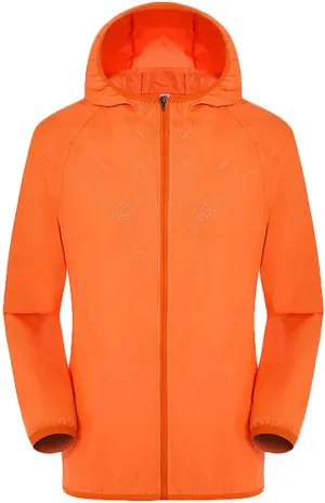 Zip Up Rain Coats for Men Lightweight Ultra Thin Outdoor Trendy Waterproof Oversized Hoodies Active Quick Drying Solid Jacket Hoodies for Men,Orange,M