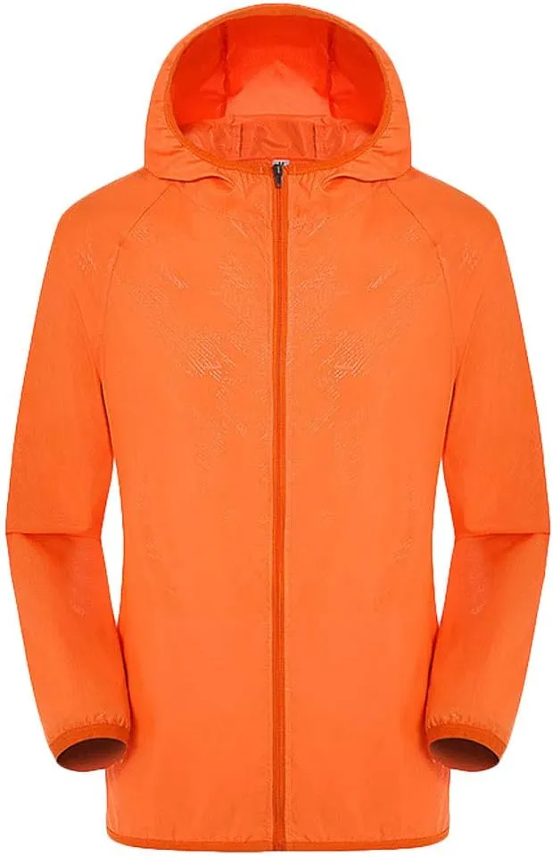 Zip Up Rain Coats for Men Lightweight Ultra Thin Outdoor Trendy Waterproof Oversized Hoodies Active Quick Drying Solid Jacket Hoodies for Men,Orange,M