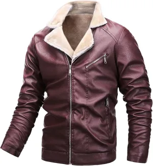 ZYXTIM Men's Classic Fit PU Faux Fur Leather Jackets Winter Sherpa Fleece Lined Aviator Bomber Jacket Windbreaker Outwear