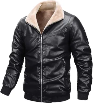 ZYXTIM Men's Classic Fit PU Faux Fur Leather Jackets Winter Sherpa Fleece Lined Aviator Bomber Jacket Windbreaker Outwear